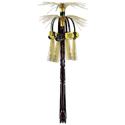 Cascade hanging column made from black and gold metallic material with top hat and Happy New Year icons.