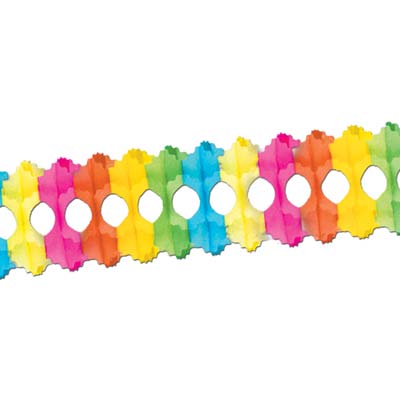 Arcade Garland made of bright colored tissue material.
