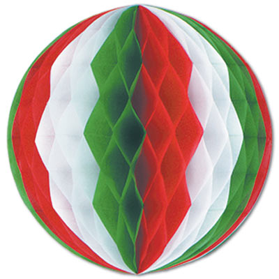 Red, White & Green Tissue Ball Hanging decoration