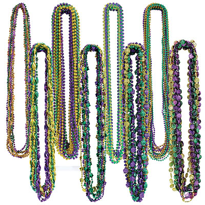 Bulk Mardi Gras Beads 144 pack 33 x 7mm Plastic Party Beads Wearable