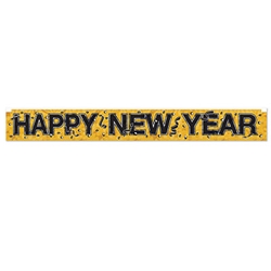 Gold Metallic Happy New Year Fringe Banner (Pack of 1) Metallic Happy New Year Fringe Banner, happy new year, banner, gold and black, new year's eve, decoration, wholesale, inexpensive, bulk