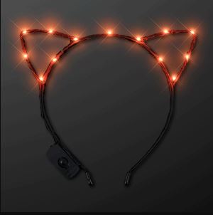 Black headband with orange lighted cat ears. 