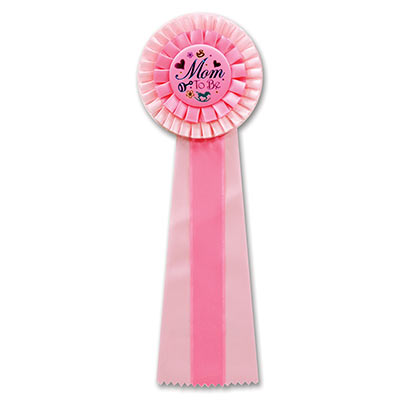 Light and Dark Pink Mom To Be Deluxe Rosette with fancy metallic lettering, hearts and designs