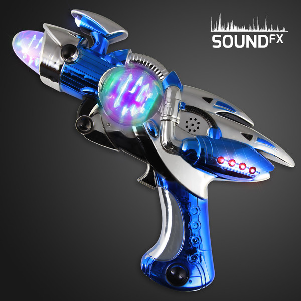 LED Blue Light Up Gun with Spinning Globe