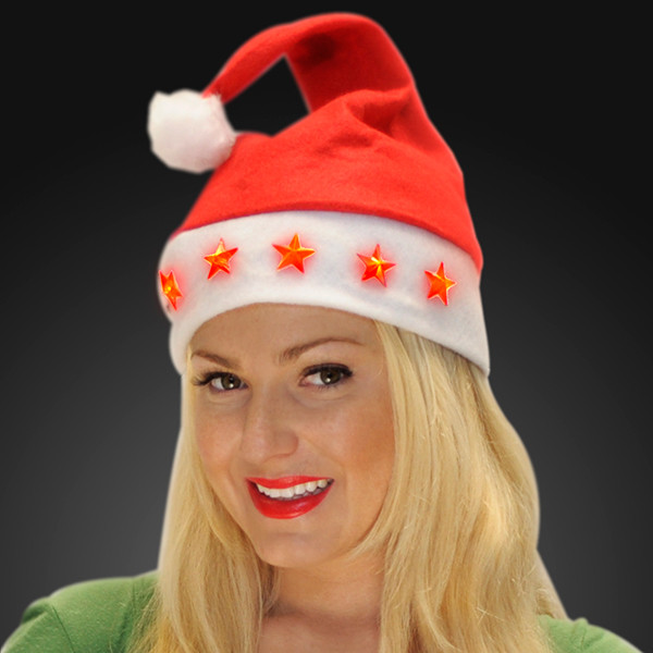 LED Light Up Santa Hat with Stars